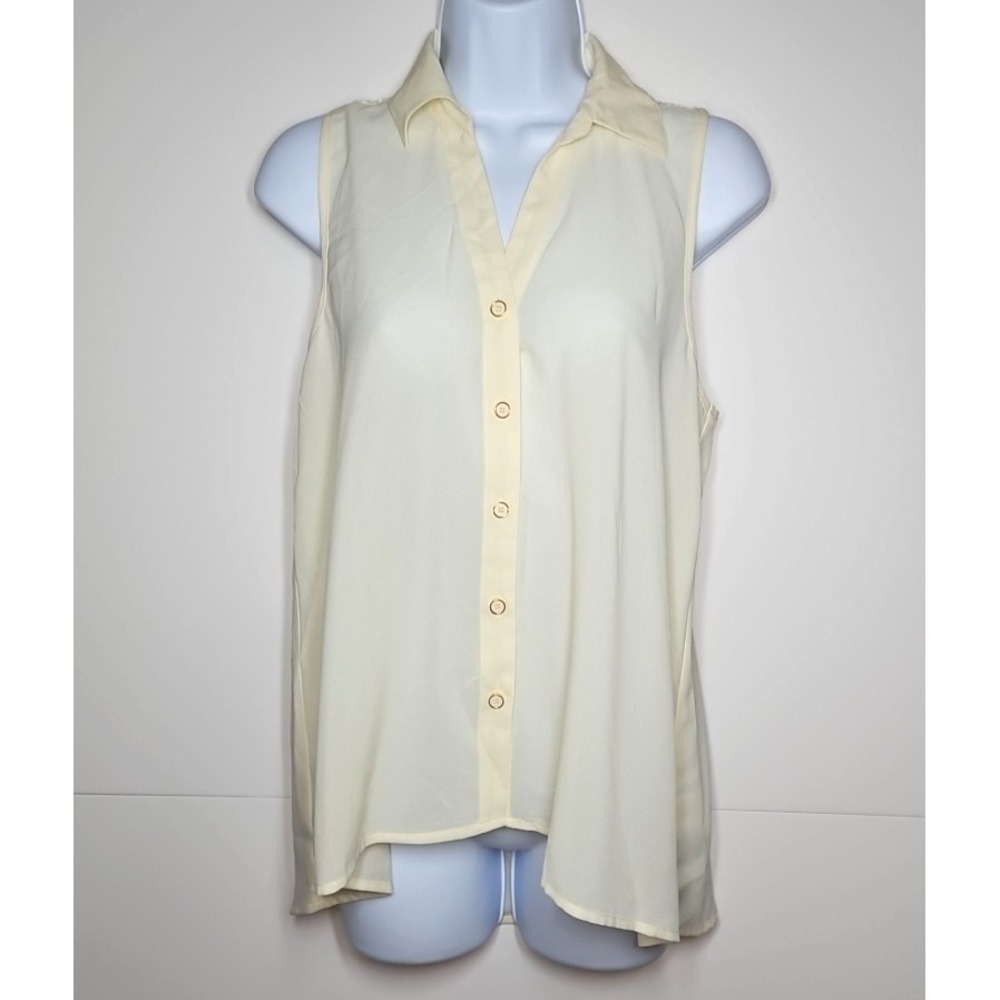 MINE Women's Ivory‎ Sleeveless Button Up Blouse with Lace Back Size Medium NWOT